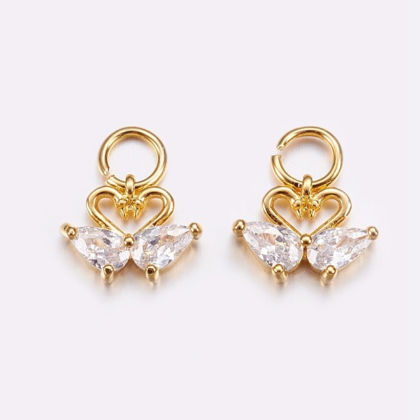 

PandaHall Brass Micro Pave Cubic Zirconia Charms, Swan, Golden, 8x10.5x3mm, Hole: 3.5mm Brass+Cubic Zirconia Other Animal Clear