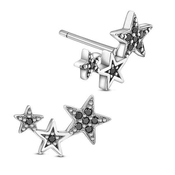 

PandaHall SHEGRACE 925 Thailand Sterling Silver Stud Earrings, with Grade AAA Cubic Zirconia, Star, Antique Silver, 12.2x7mm Sterling Silver..., Black