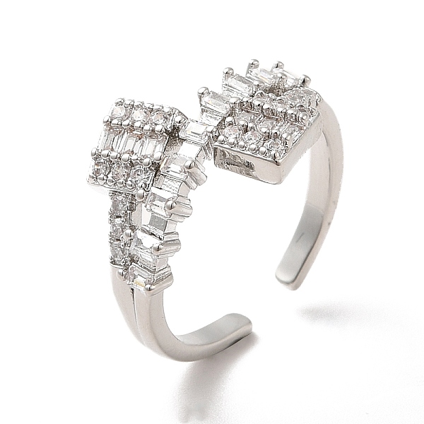 

PandaHall Clear Cubic Zirconia Rectangle Open Cuff Ring, Ion Plating(IP) Brass Wide Ring for Women, Real Platinum Plated, US Size 6 3/4...