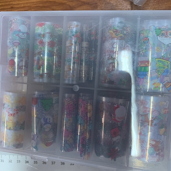 

PandaHall Transfer Nail Stickers Set, Nail Art Sticker, Christmas Theme Pattern, Colorful, 1000x40mm, 10rolls/box Plastic