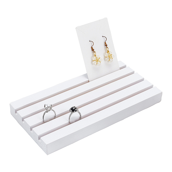 

PandaHall Natural Wood Earring Display Stands, 4-Slot Rectangle White Wood Earring Card Holder for Rings, Earring Display Cards and Photo...