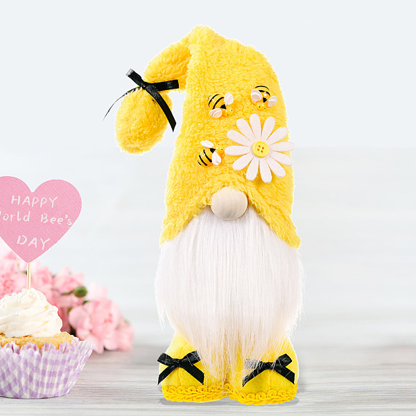 PandaHall Plush Cloth Gnome Doll Figurines, for Home Desktop Decoration, Yellow, 70x90x370mm Cloth Gnome Yellow