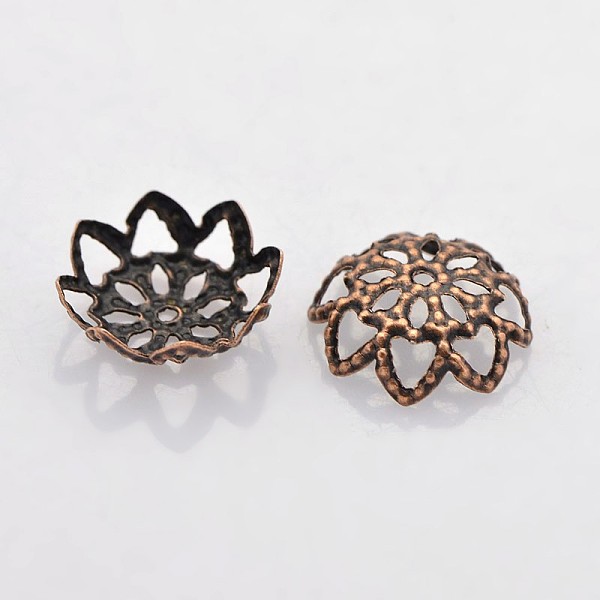 

PandaHall Iron Fancy Bead Caps, Flower, Nickel Free, Red Copper, 10x4mm, Hole: 1mm Iron
