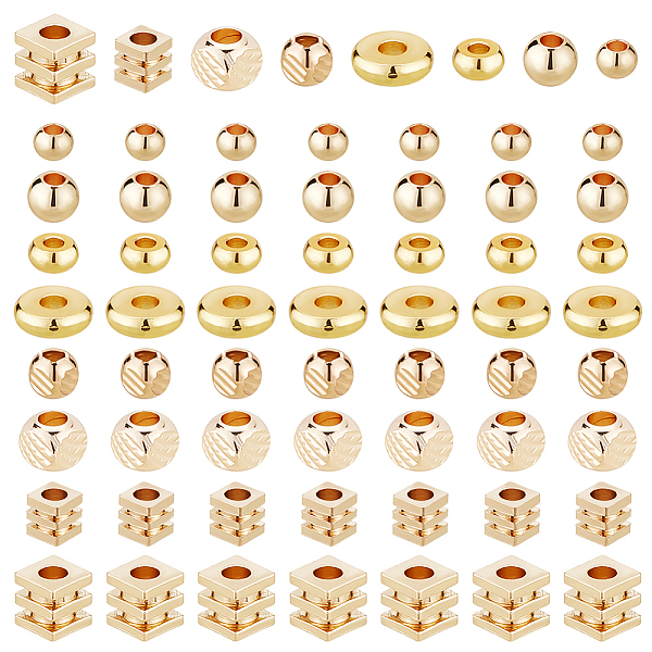 

PandaHall PH 160pcs Golden Spacer Beads 8 Styles 14K 18K Gold Disc Heishi Beads Flat Round Spacer Beads Cube Metal Beads Spacers for Heishi...