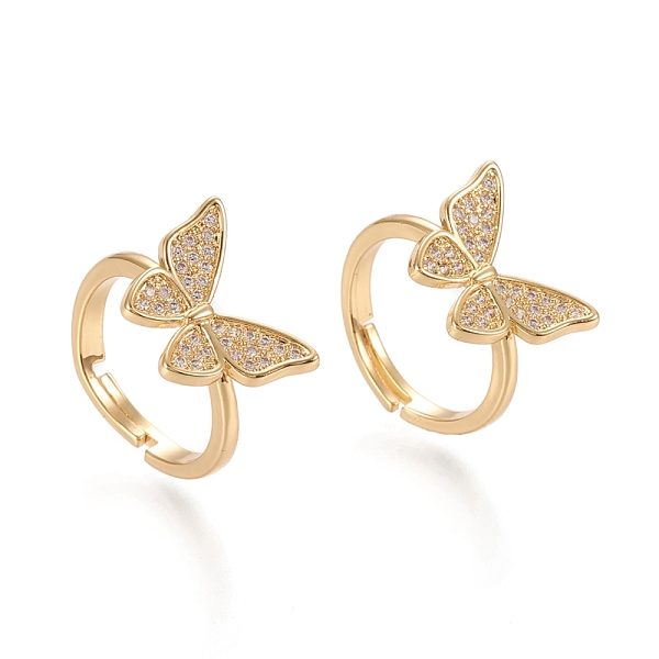 

PandaHall Adjustable Brass Micro Pave Clear Cubic Zirconia Finger Rings, Butterfly, Real 18K Gold Plated, Size 7, Inner Diameter: 17mm...