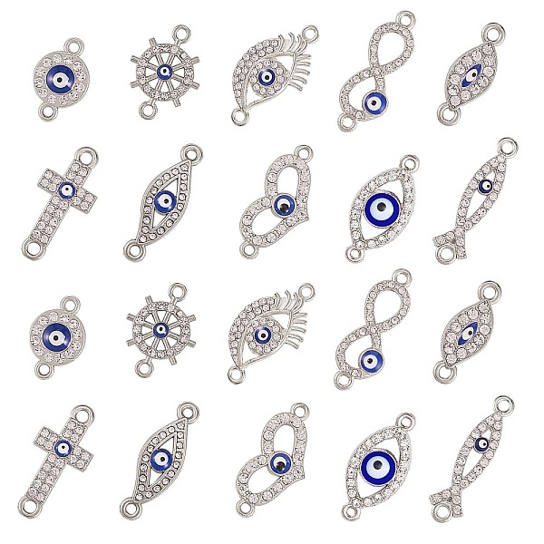 

PandaHall 50Pcs 10 Style Alloy Links, with Rhinestone and Enamel, Cross & Infinity & Heart & Horse Eye & Flat Round & Helm & Jesus Fish &...