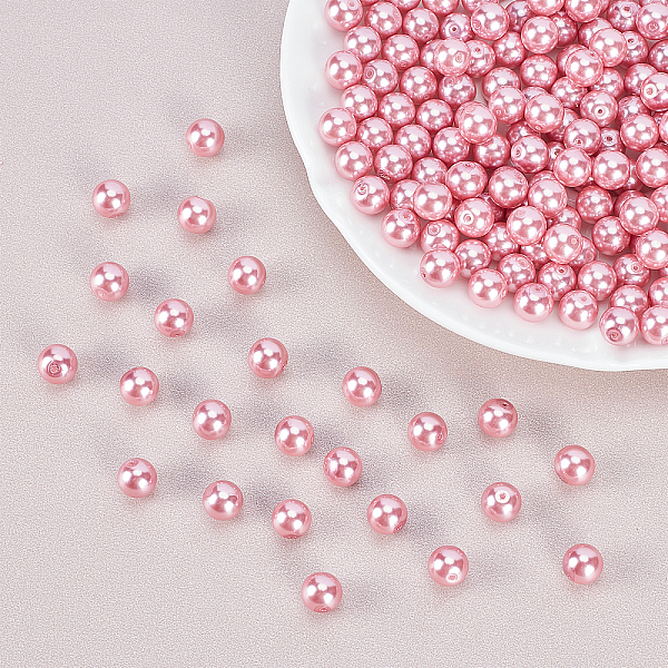 

PandaHall PH 200pcs 8mm Pink Glass Pearl Beads Satin Luster Craft Pearl Bead Eco-Friendly Dyed Round Loose Spacer Beads for Valentine...