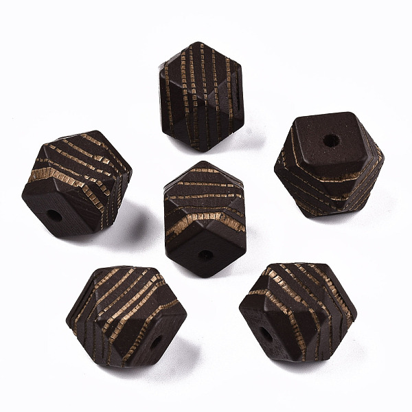 

PandaHall Painted Natural Wood Beads, Laser Engraved Pattern, Faceted, Polygon with Zebra-Stripe, Coconut Brown, 16x15.5~16.5x15.5~16.5mm...