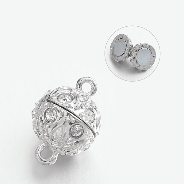 

PandaHall Alloy Rhinestone Magnetic Clasps with Loops, Round, Lead Free & Cadmium Free, Platinum, 19x12.5mm, Hole: 2mm Alloy+Rhinestone..., Clear