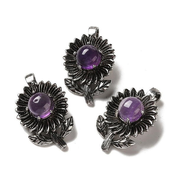 

PandaHall Natural Amethyst Pendants, Rack Plating Antique Silver Tone Brass Flower Charms, Cadmium Free & Lead Free, 34x22x10mm, Hole...