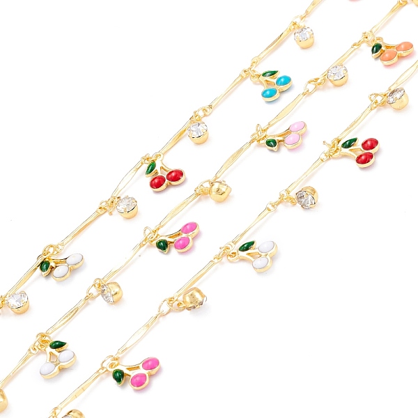 

PandaHall Handmade Brass Twisted Bar Link Chains, with Brass Enamel & Glass Charm, Cherry & Column, Long-Lasting Plated, Soldered, with...