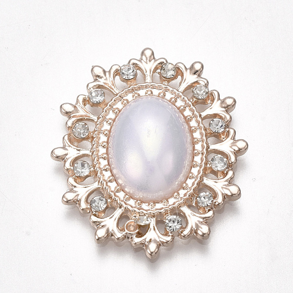 

PandaHall Alloy Cabochons, with Acrylic and Rhinestone, Oval, Light Gold, White, 28x24x5mm Acrylic Oval White