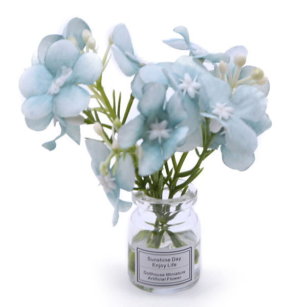 

PandaHall Mini Glass Vase with Artificial Flower Ornaments, for Dollhouse, Home Display Decoration, Sky Blue, 20x80mm Glass Flower