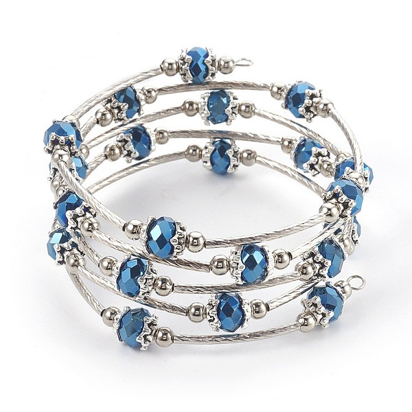 

PandaHall Electroplate Glass Wrap Bracelets, 5-Loop, with Metal Findings, Blue Plated, 2-1/8 inch(5.3cm) Glass