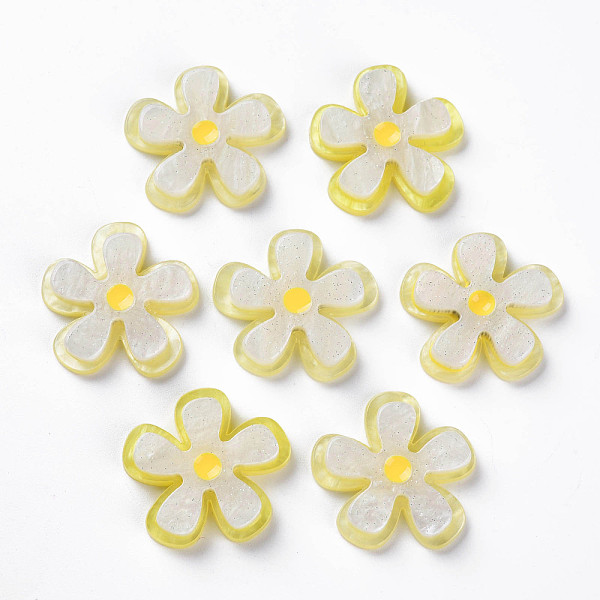

PandaHall Cellulose Acetate(Resin) Cabochons, with Glitter Powder, Flower, Yellow, 26x27x5.5mm Cellulose Acetate Flower Yellow