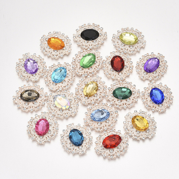 

PandaHall Alloy Cabochons, with Acrylic Rhinestone and Glass Rhinestone, Faceted, Flower, Rose Gold, Mixed Color, 32.5x29x6mm Acrylic..., Multicolor