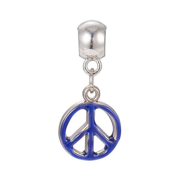 

PandaHall CCB Plastic Enamel Pendants, Peace Sign, Platinum, 35mm, Hole: 6mm Plastic Flat Round Blue