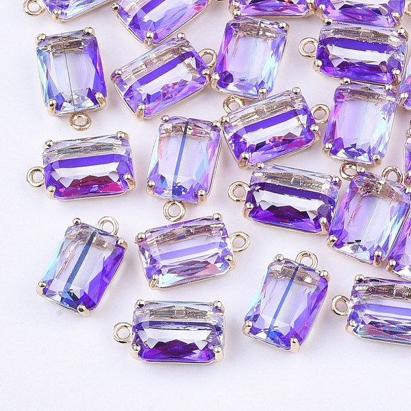 

PandaHall Transparent Glass Pendants, with Brass Findings, Faceted, Rectangle, AB Color Plated, Light Gold, Medium Purple, 17.5x10x6.5mm...