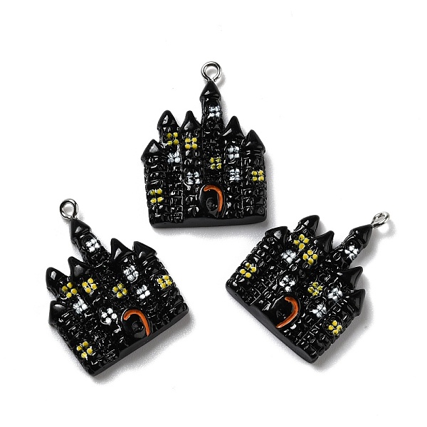 

PandaHall Halloween Opaque Resin Pendants, with Platinum Tone Iron Loops, Castle, Black, 31x23x5.5mm, Hole: 2mm Resin Building Black