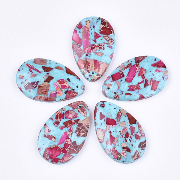 

PandaHall Assembled Synthetic Imperial Jasper and Turquoise Pendants, Dyed, teardrop, Deep Pink, 48x30~30.5x7mm, Hole: 1.4mm Imperial Jasper...