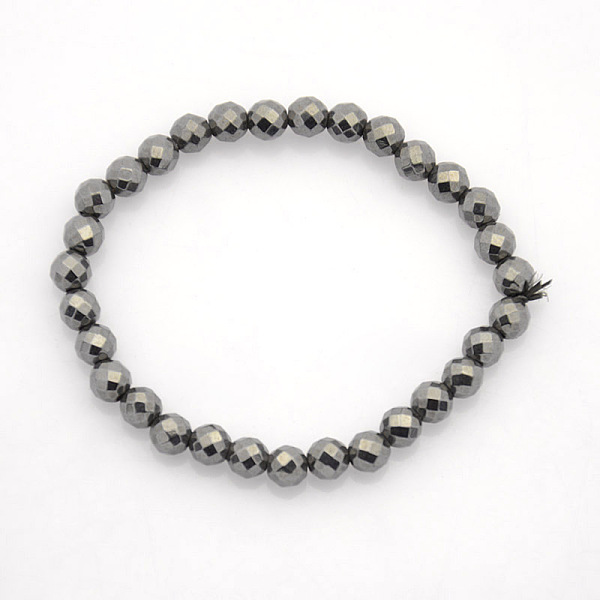 

PandaHall Non-Magnetic Hematite Stretch Bracelets, Faceted Round, Black, 65mm, Beads: 6mm Non-magnetic Hematite Black