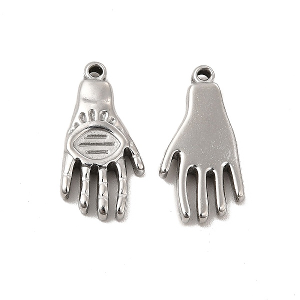 

PandaHall 304 Stainless Steel Pendants, Hand Charm, Stainless Steel Color, 21.5x10.5x3mm, Hole: 1.2mm 304 Stainless Steel Palm