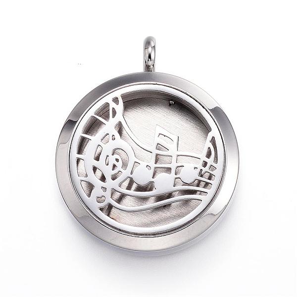 PandaHall 304 Stainless Steel Diffuser Locket Pendants, with Perfume Pad and Magnetic Clasps, Flat Round with Music Note, Mixed Color...