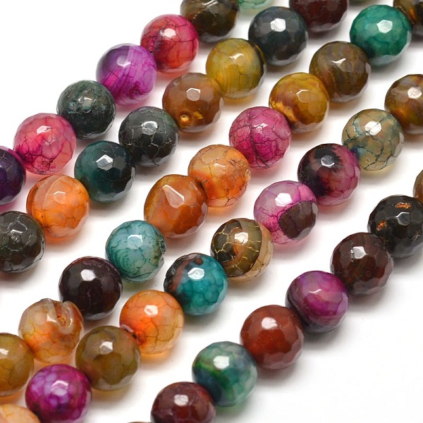 

PandaHall Dyed Natural Agate Faceted Round Beads Strands, Colorful, 10mm, Hole: 1mm, about 38pcs/strand, 15 inch Natural Agate Round