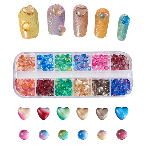 

PandaHall Craftdady 240Pcs 12 Color Transparent Glass Cabochons, Half Round & Heart, Mixed Color, 6~8x6~8x3mm, 20pcs/color Glass Mixed..., Multicolor