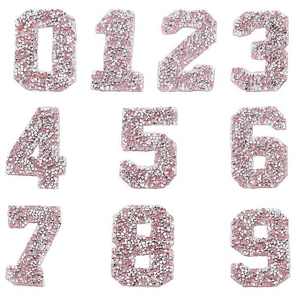

PandaHall Glitter Hotfix Rhinestone, Hot Melt Adhesive on the Back, Costume Accessories, Number 0 to 9, Light Rose, 61x43x2.5mm Glass..., Pink