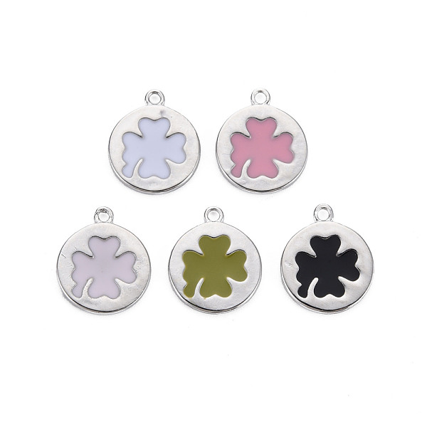 

PandaHall Brass Enamel Charms, Nickel Free, Flat Round with Clover, Mixed Color, Real Platinum Plated, 14x12x1mm, Hole: 1.2mm Brass+Enamel..., Multicolor