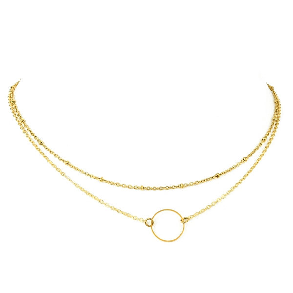 

PandaHall Brass Layered Necklace for Women, Rings Pendant Necklaces, Golden, 15.43 inch(39.2cm) Brass Ring