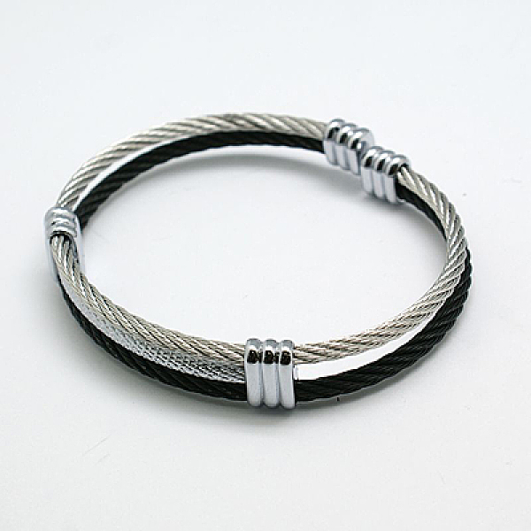 

PandaHall 304 Stainless Steel Cuff Bangle, with Brass Heads Findings, Stainless Steel Color & Gunmetal & Platinum, 63mm 304 Stainless Steel