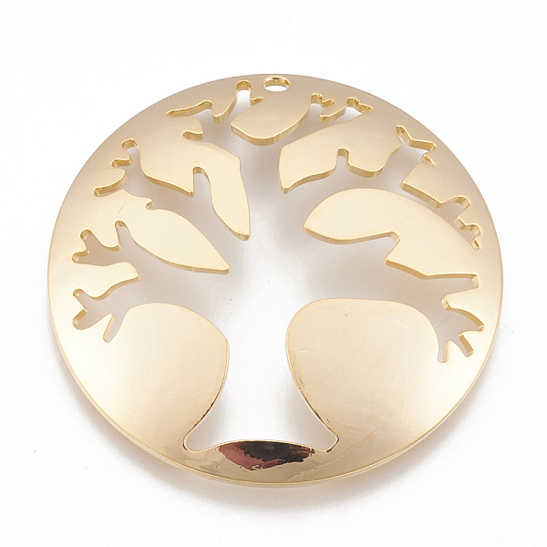 

PandaHall Brass Pendants, Flat Round with Tree, Nickel Free, Real 18K Gold Plated, 40x1mm, Hole: 2mm Brass Flat Round