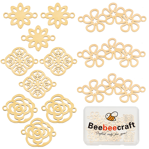 

PandaHall Beebeecraft 12Pcs Flower Connectors Charms 4 Style Floral Pendant Links Stainless Steel Connector Charms with Double Loops for...