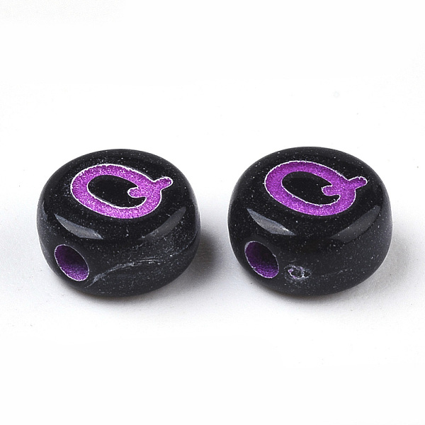 

PandaHall Opaque Black Acrylic Beads, Horizontal Hole, Flat Round with Mixed Color Letter, Letter.Q, 7x4mm, Hole: 1.6mm, about 3600pcs/500g..., Multicolor
