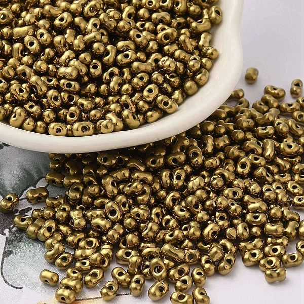 

PandaHall Opaque Glass Seed Beads, Peanut, Gold, 3.5~4x2~2.5x2~2.3mm, Hole: 0.8mm, about 8000pcs/pound Glass Peanut Gold