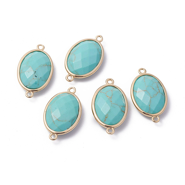 

PandaHall Golden Tone Brass Synthetic Turquoise Links connectors, Faceted, Oval, 26x15x6mm, Hole: 1~2mm Synthetic Turquoise Oval