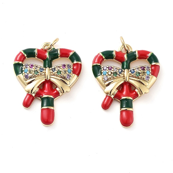 

PandaHall Christmas Theme Rack Plating Brass Pendants, Micro Pave Colorful Grade AAA Cubic Zirconia, with Enamel and Jump Ring, Long-Lasting..., Red