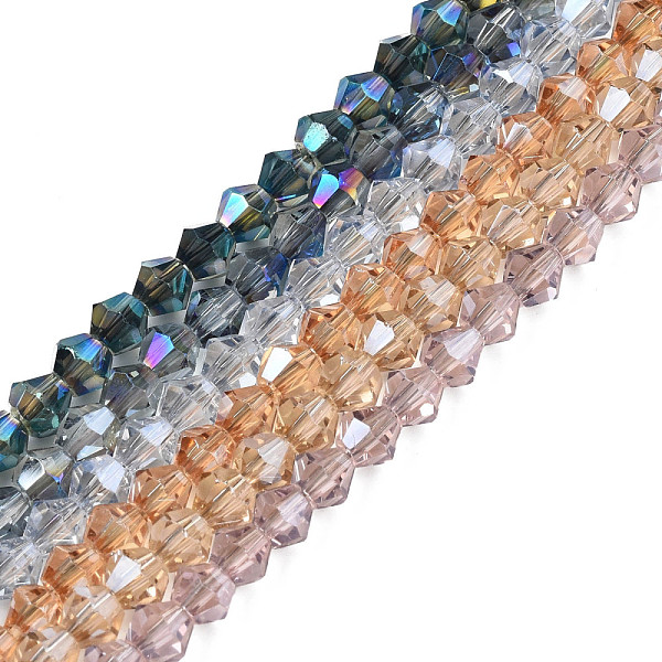 

PandaHall Electroplate Transparent Glass Beads Strands, Faceted, Bicone, Mixed Color, 4x4.5mm, Hole: 0.9mm, about 84~109Pcs/strand..., Multicolor