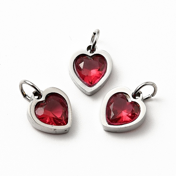 

PandaHall 304 Stainless Steel Pendants, with Cubic Zirconia and Jump Rings, Single Stone Charms, Heart, Stainless Steel Color, Crimson..., Pink