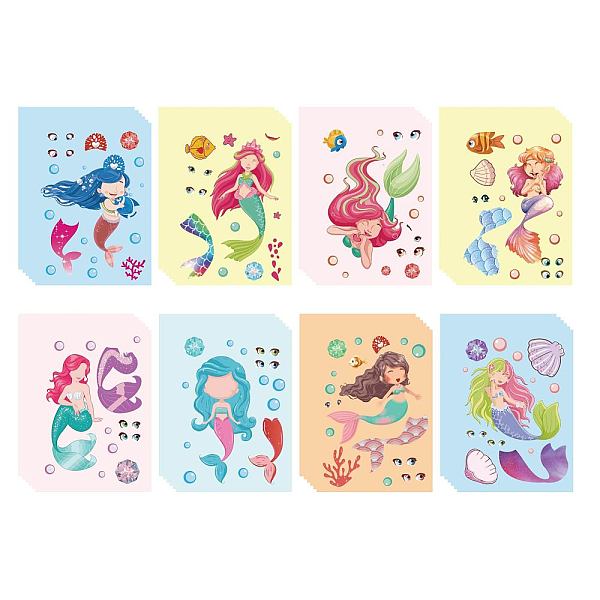 PandaHall 48 Sheets 8 Styles Paper Make a Face Stickers, Make Your Own Self Adhesive Funny Decals, for Kid Art Craft, Mermaid Pattern...
