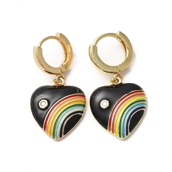 

PandaHall Heart with Rainbow Real 18K Gold Plated Brass Dangle Hoop Earrings, with Cubic Zirconia and Enamel, Black, 34.5x18mm Cubic...