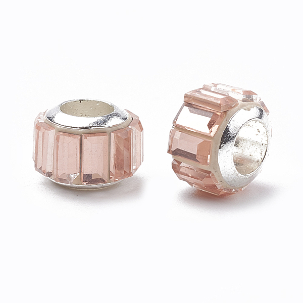 

PandaHall Glass European Beads, Large Hole Beads, with Brass Core, Faceted, Rondelle, Silver, Pink, 9x7mm, Hole: 5mm Glass+Brass Core...