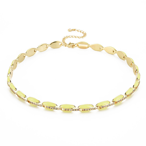 

PandaHall Brass Micro Pave Cubic Zirconia Link Tennis Necklaces for Women, with Enamel, Nickel Free, Real 18K Gold Plated, Oval, Yellow...
