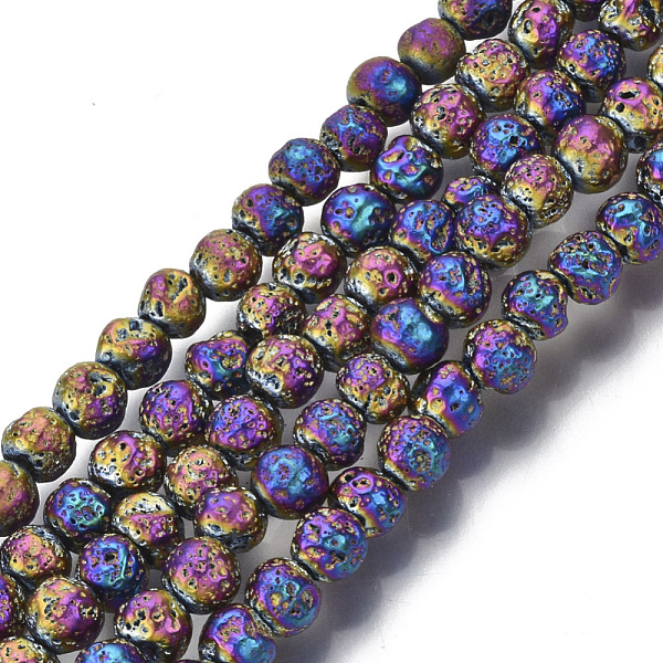 

PandaHall Electroplated Natural Lava Rock Beads Strands, Round, Bumpy, Colorful, 4.5mm, Hole: 0.8mm, about 88pcs/Strand, 15.75 inch(40cm)...