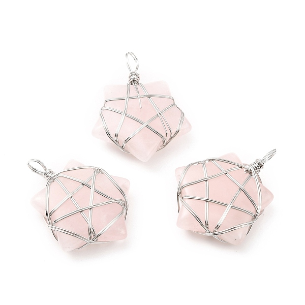 

PandaHall Natural Rose Quartz Pendants, with Platinum Tone Copper Wire Wrapped, Cadmium Free & Lead Free, Star, 37~41x29~31x9~11mm, Hole...