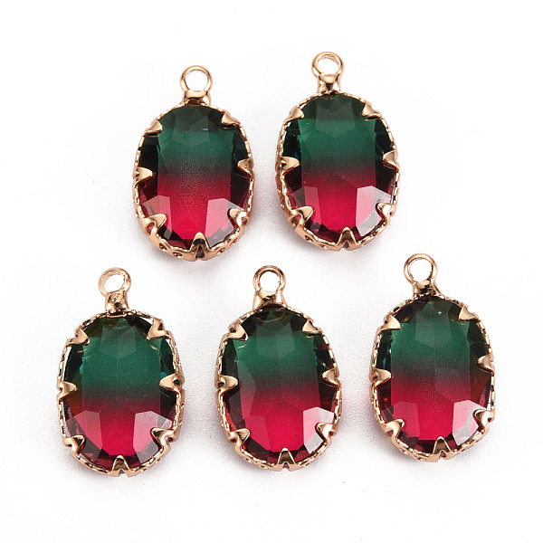 

PandaHall Gradient Color Glass Pendants, with Brass Prong Settings, Faceted, Oval, Light Gold, Cerise, 19x11x5.5mm, Hole: 1.6mm Brass+Glass..., Red