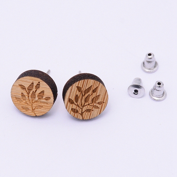 

PandaHall Natural Wood Stud Earrings, with Stainless Steel Stud Earring Findings and Ear Nuts, Flat Round, Bisque, Leaf Pattern, 12x4mm, Pin..., Orange