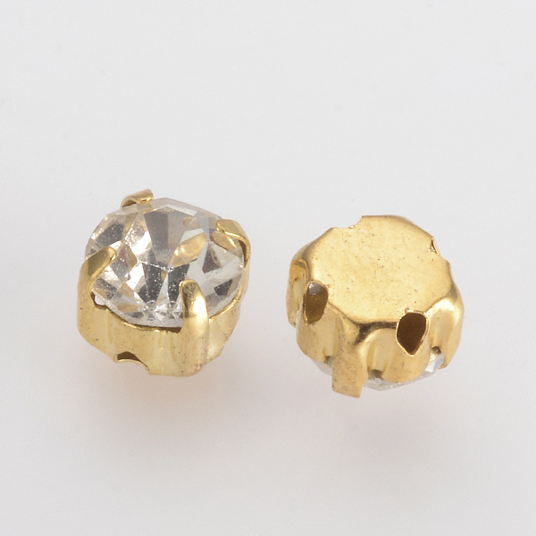 

PandaHall Sew on Rhinestone, Glass Rhinestone, Montee Beads, with Brass Prong Settings, Garments Accessories, Flat Round, Golden, 6x5mm..., Clear
